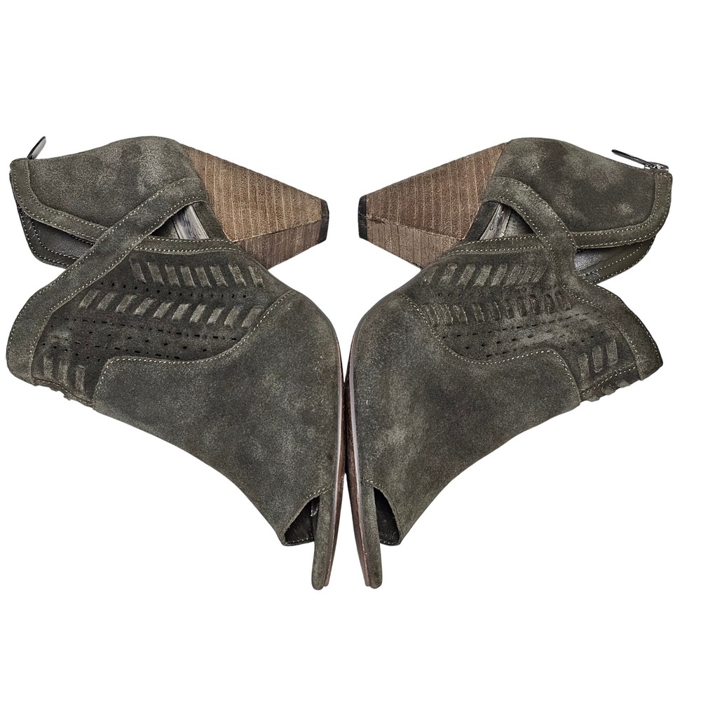 Vince Camuto Olive Green Suede Cutout Peep-Toe Ankle Booties